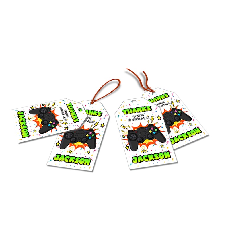 Gamer Birthday Favor Tags | Controller Thank You Notes (printable) G01 ...