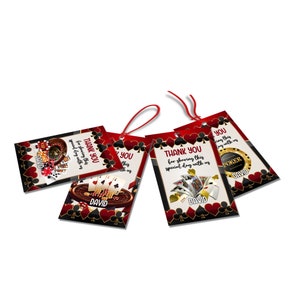 Etichetta bomboniera poker / Biglietto di ringraziamento poker / Decorazioni compleanno casinò / Etichetta bomboniera festa casinò / Modello stampabile Corjl CP01