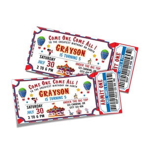 Circus Birthday Ticket Invitation  | Carnival Circus Ticket Invitation | Circus Tent Birthday Decorations | Printable Template Corjl CC01