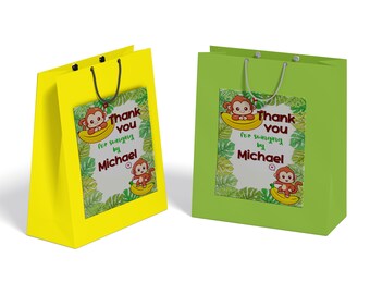 Monkey Gift Bag Label Digital Download Printable Jungle Sticker Art MK01