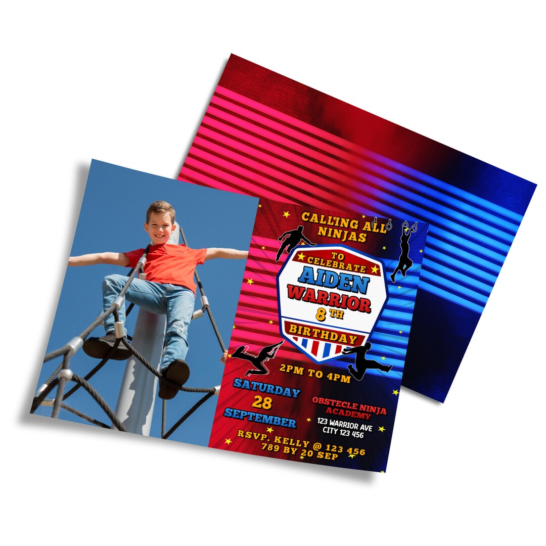 Printable Ninja Warrior Birthday Photo Invitation ANW Party Invitation Ninja Warrior Decoration ...