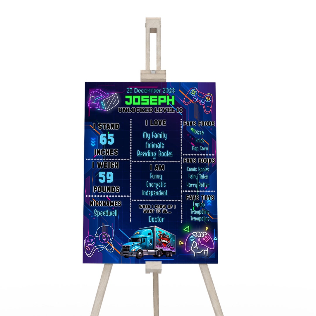 Printable Game Truck Milestone Poster VR Games Truck Birthday Sign ...