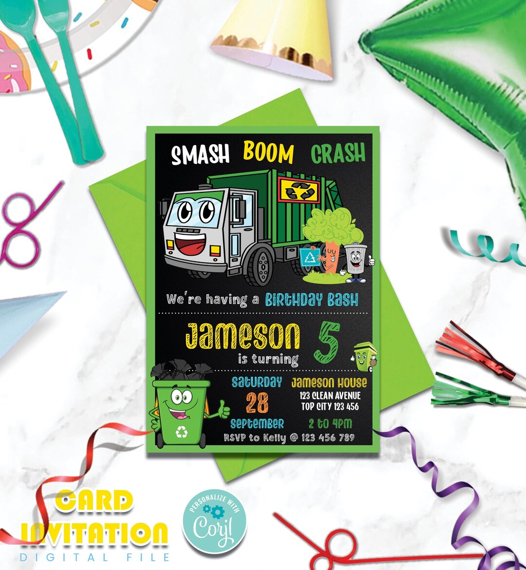 Printable Garbage Truck Birthday Invitation Dump Truck Party - Etsy