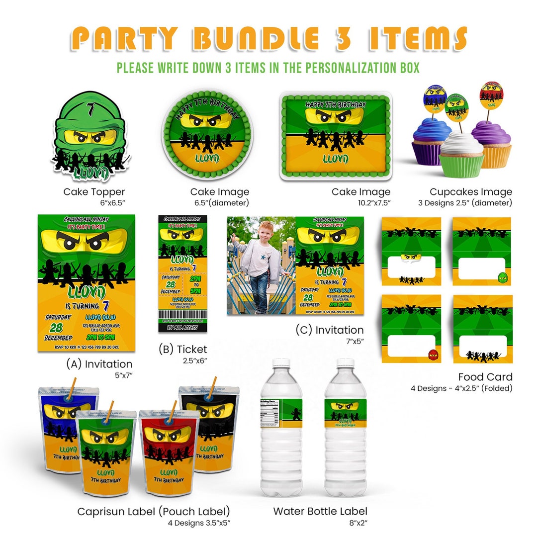 Printable Ninja Party Bundle (3 Items) | Ninja Brick Birthday Pack ...