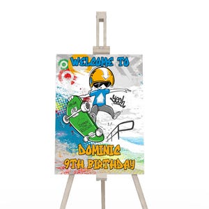 DIY Skateboard Welcome Sign | Skate Park Birthday Sign Poster | Skateboard Birthday Banner | Kids Birthday Decorations | Digital Corjl SK01