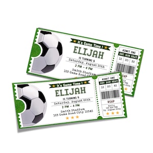 Uitnodiging voetbalverjaardagskaart | Ticketparty voetbalwedstrijd | Verjaardagsversieringen | Afdrukbare sjabloon Corjl SC01