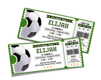 Voetbal verjaardag Ticket uitnodiging | Voetbalwedstrijd Ticket Party | Verjaardagsdecoratie | Afdrukbare sjabloon Corjl SC01