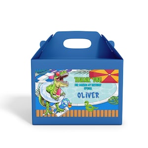 Etiqueta de caja a dos aguas de dinosaurio imprimible / Fiesta temática T-Rex editable / Decoraciones de cumpleaños de Dino Pool / Plantilla editable digital Corjl DS01