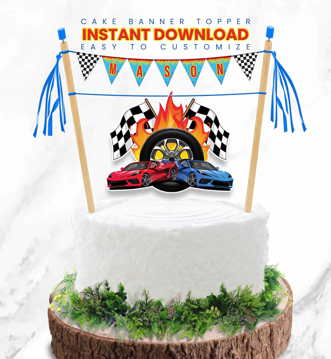 Race Car Cake Topper Race Car Cake Banner Race Car Cake Bunting Race