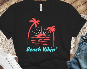Retro Beach Tee For Her Brach Vibes  Summer Beach Tee Womens Vacation T-shirt Sunrise Ocean Shirt gift For Woman
