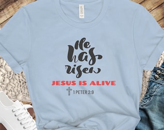 He Has Risen Easter T-Shirt, Retro Christian Tee