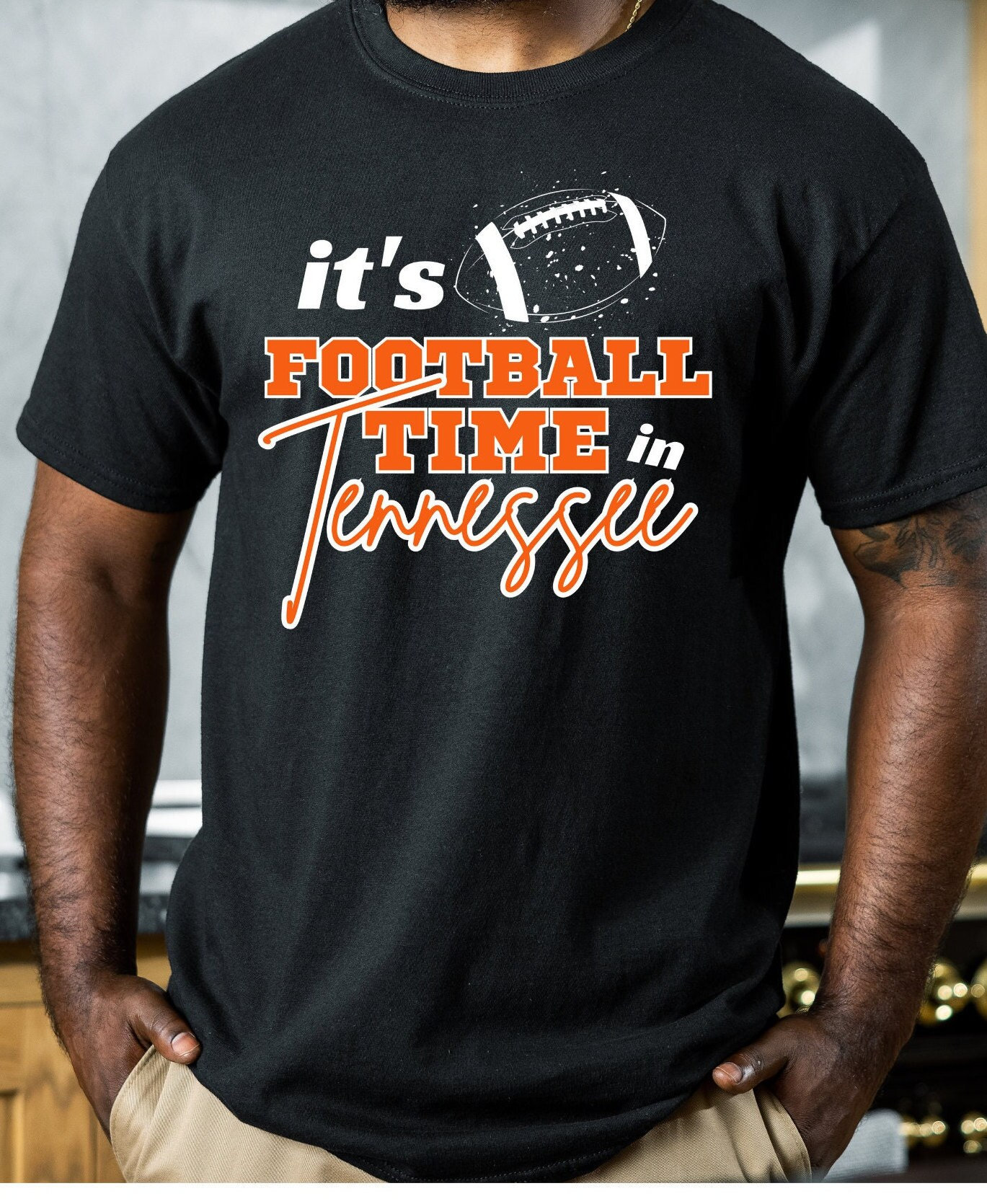 Mens Tennessee Tshirt Funny Buck Fama Team Color Orange and White TN  Football Long Sleeve T-shirt Graphic Tee-Sports Grey-medium 