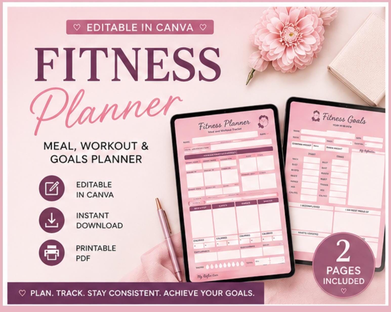 Fitness Planner Printable Editable Customizable Meal & Workout Tracker ...