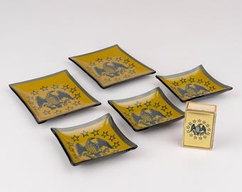 Vintage American Eagle Coat of Arms Ashtray Set with Matches - Military Themed Cigarette and Cigar Supplies