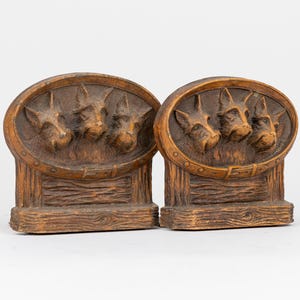 Vintage Syroco Wood Scottish Terrier Bookends - 1940s image 1