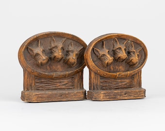 Vintage Syroco Wood Scottish Terrier Bookends - 1940s