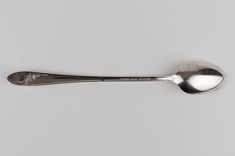 May include: A silver-toned metal spoon featuring an elongated handle with an embossed floral pattern at the tip. The center of the handle displays the engraved text Community Plate and the word Silverware in a clear, legible font style.