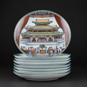 Kejserligt Jingdezhen porslin med 8 tallrikar bild 1