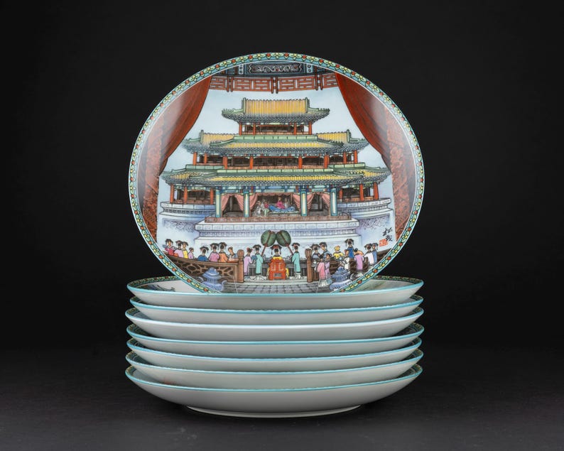 Kejserligt Jingdezhen porslin med 8 tallrikar bild 1