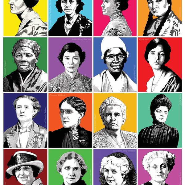 Suffragettes Art Picture - Women's Right to Vote Activists - 16 Suffragist Portraits - FREE SHIPPING