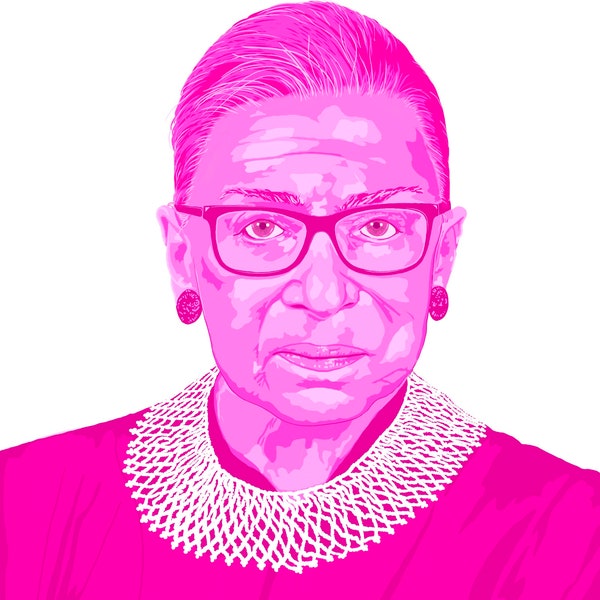 Ruth Bader Ginsberg - RBG Pink Portrait - Feminist Art - Supreme Court Judge - Women's Rights - FREE SHIPPING