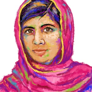 Malala Yousafzai Portrait Print - Education Advocate For Women & Girls - Feminist Art - FREE SHIPPING