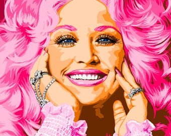 DIGITAL DOWNLOAD - Pink Dolly Parton Portrait - Inspirational Country Singer - Kindness & Inclusivity Icon - Women&#39;s Rights Advocate
