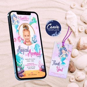 Mermaid Birthday Invitation Under the Sea Party Photo Invite Canva Template