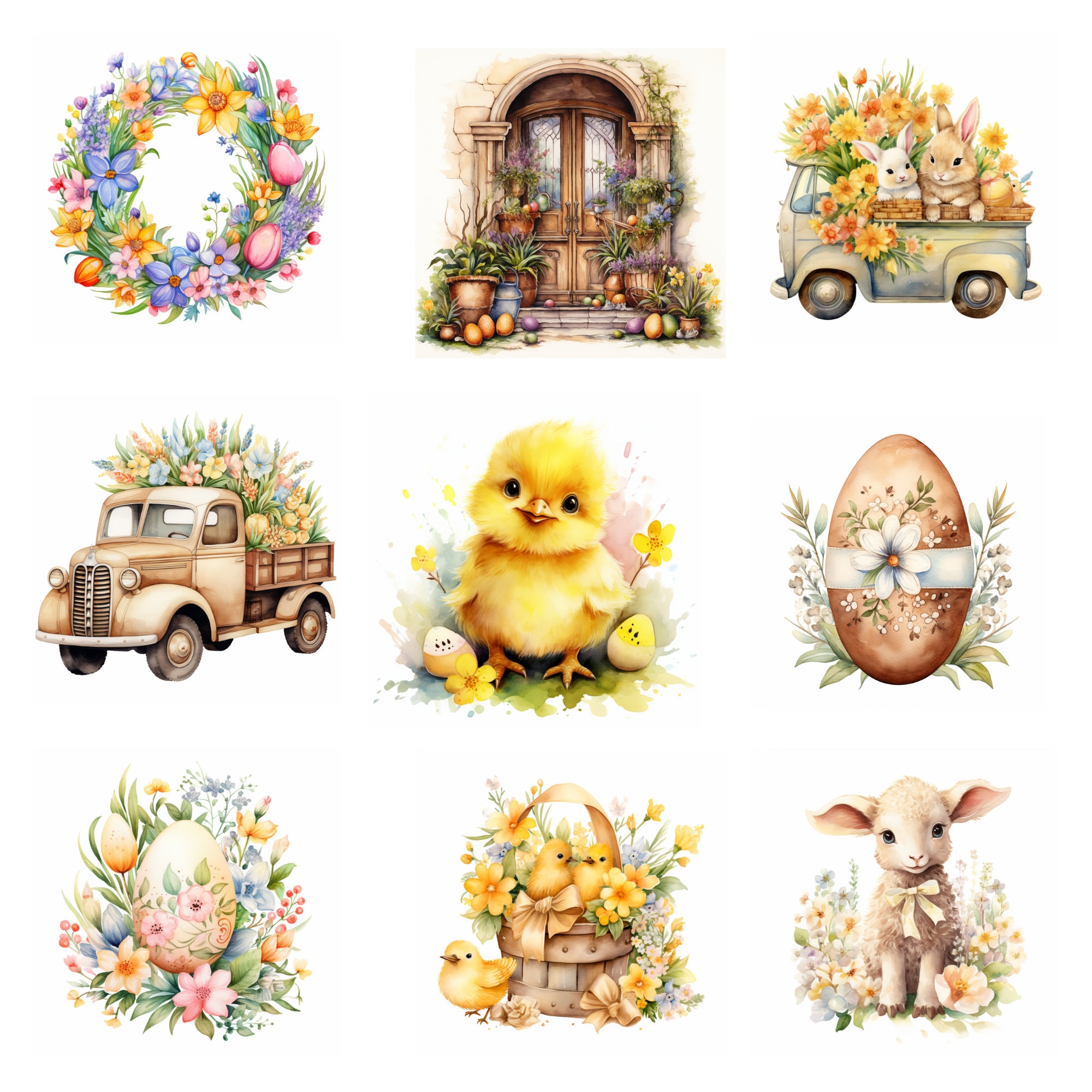 Watercolor Easter Clipart Bundle Easter Baskets, Easter Bunnies, Easter ...