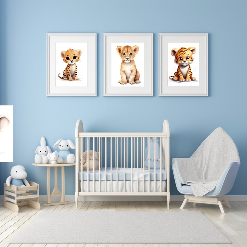 KIU DESIGNS Safari Nursery Wall Art - Set Of 4 Unframed 8x10 Animal Prints - Giraffe, Elephant, Zebra, Lion