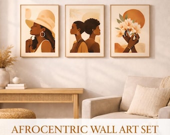 Afrocentric Woman Art Prints Set | Minimalist Boho Decor (Digital Download)