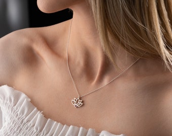 Personalized Lotus Necklace With Birthstone ,Lotus Flower Necklace, 925 Sterling Silver, Minimalist Birthstone Necklace