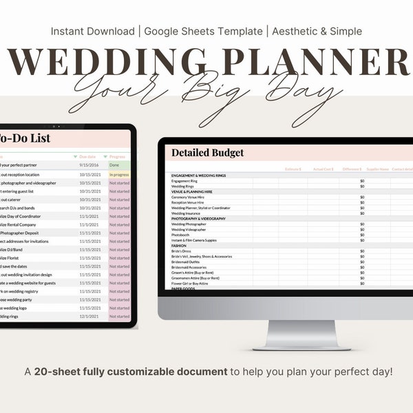 Digital Wedding Planner Spreadsheet - Plan Your Dream Wedding with Ease | Editable Google Sheets Template | Instant Download