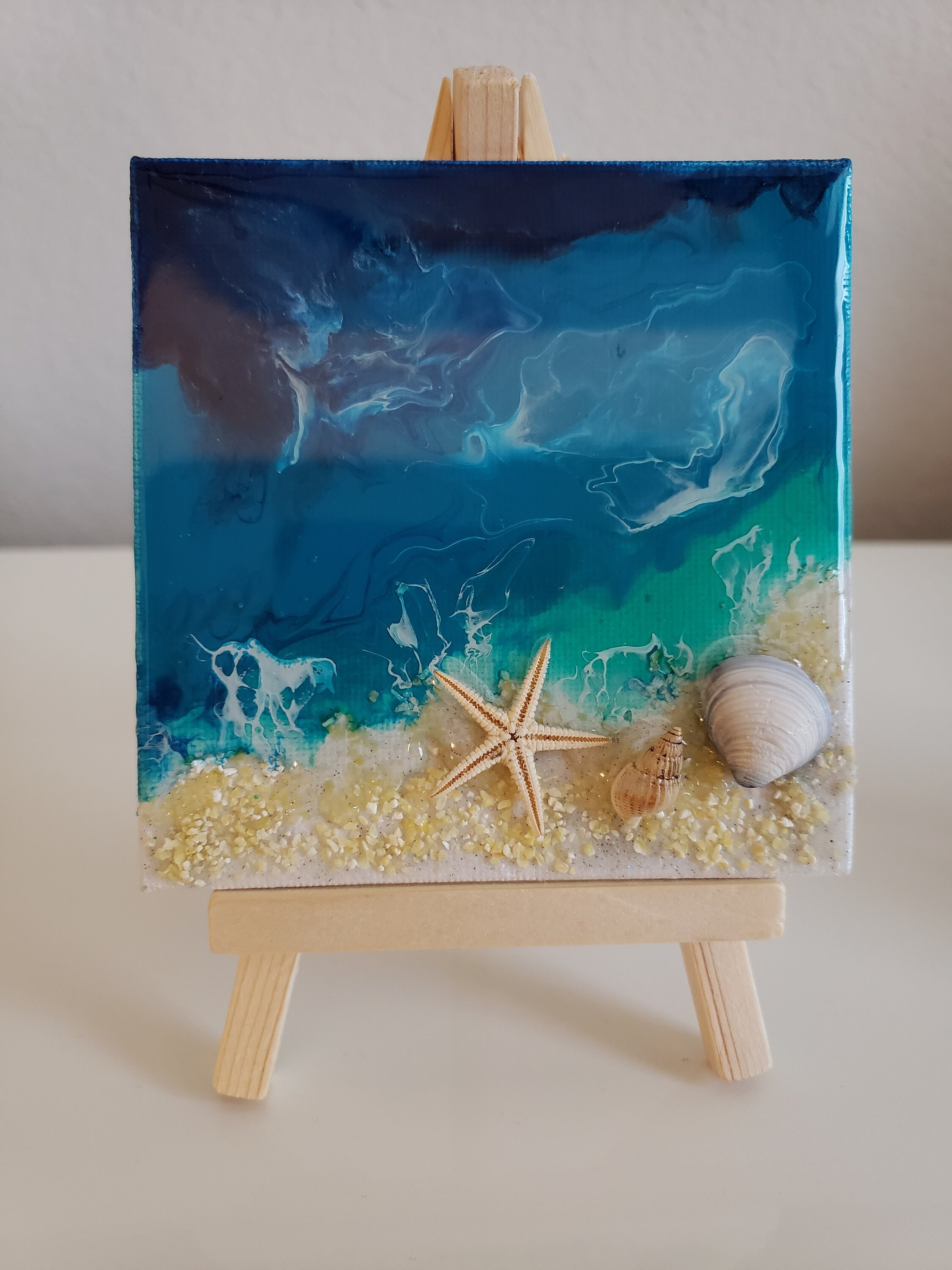 Mini Deep Sea Paintingsmall Painting on an Easel Original Artwork