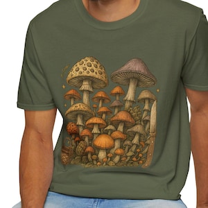 Vintage Botanische Pilz T-Shirt, Cottagecore Fungi Graphic Tee für Naturliebhaber & Sammler