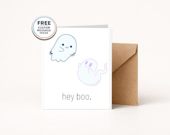 Hey Boo Ghost Valentine Card, Cute Ghost Anniversary Love Card for Him or Her