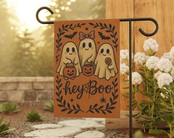 Hey Boo Ghosts Garden Flag, Double-Sided Halloween Decor