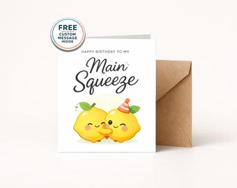 Main Squeeze Lemon Birthday Card: Cute Kawaii Citrus Pun
