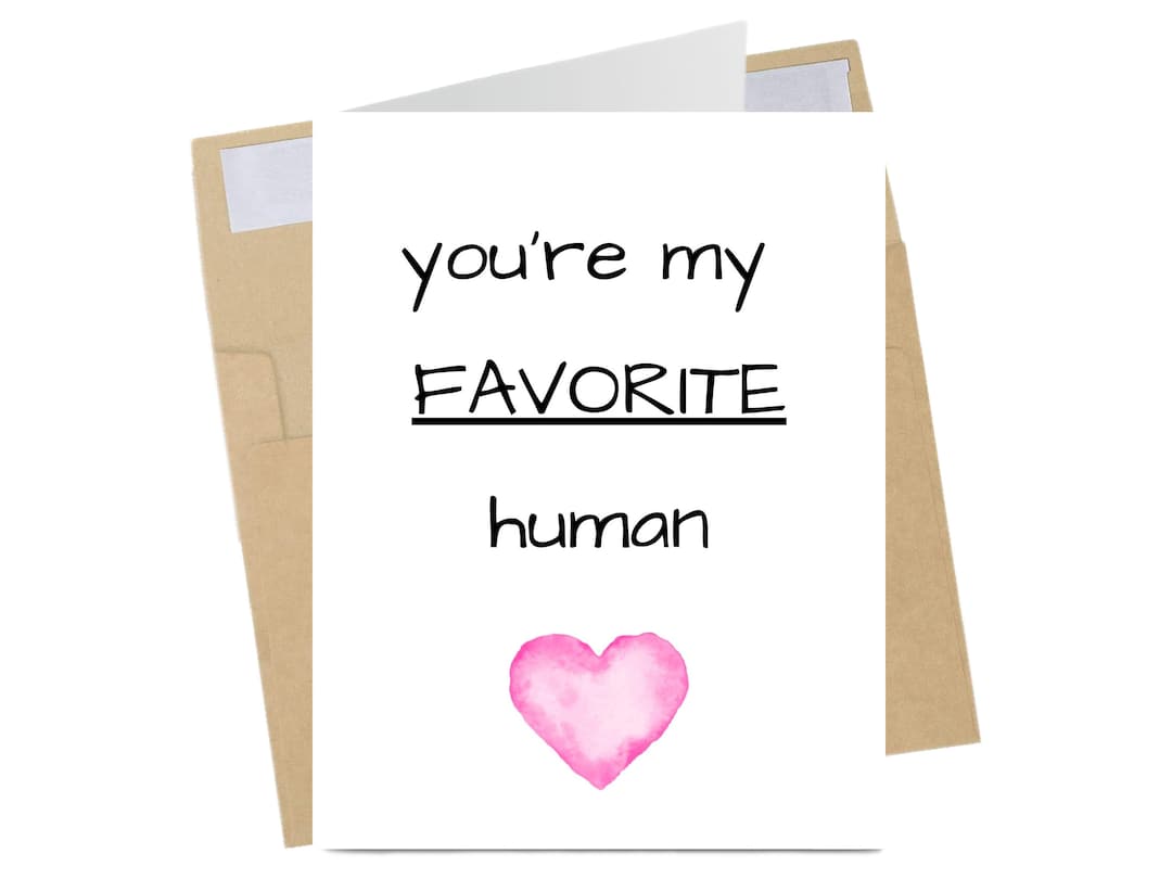 You're My Favorite Human Card, Watercolor Heart Love Card, Valentine ...