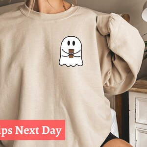 Cute Spooky Coffee Sweatshirt, Womens Ghost Sweatshirt, Spooky Season, Fall Coffee Lover Hoodie, Gifts For Her, Cute Fall Sweater
