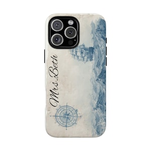 Custodia per telefono con nome personalizzato, arte nautica vintage, custodia con design marittimo da marinaio oceanico per iPhone