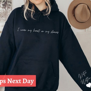 I Wear My Heart On My Sleeve Hoodie, Cute Gifts For Parents, Mom Gifts, Custom Mama Sweater With Children Name On Sleeve, Mothers Day