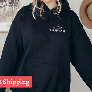 Custom Roman Numeral Hoodie, Personalized Engagement Date Hoodie, Bridal Hoodie, Anniversary Gift, Hoodie Gifts For Couples