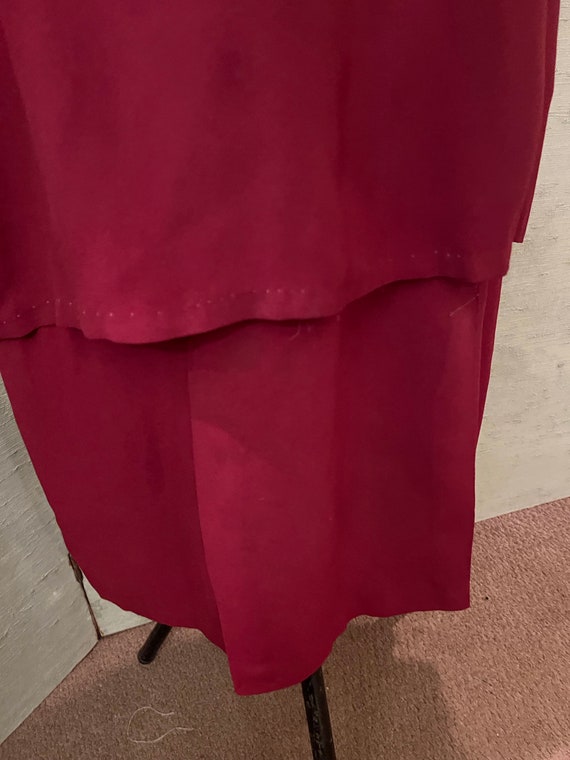 1930 burgundy crepe dress, satin collar braided t… - image 3