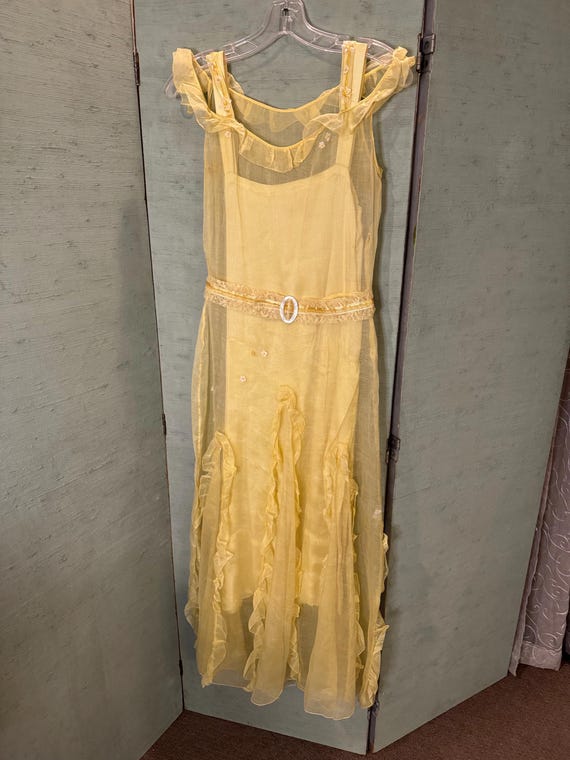 1930 yellow organza tea dress with yellow satin s… - image 7