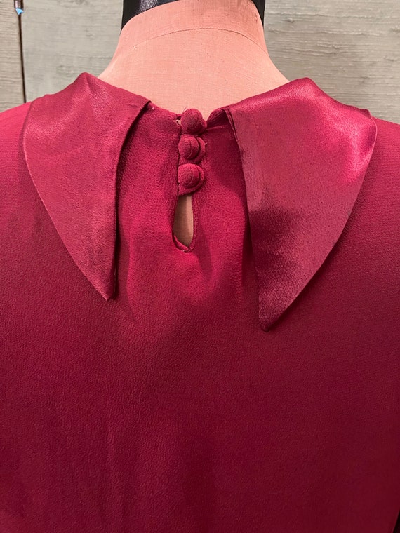 1930 burgundy crepe dress, satin collar braided t… - image 9