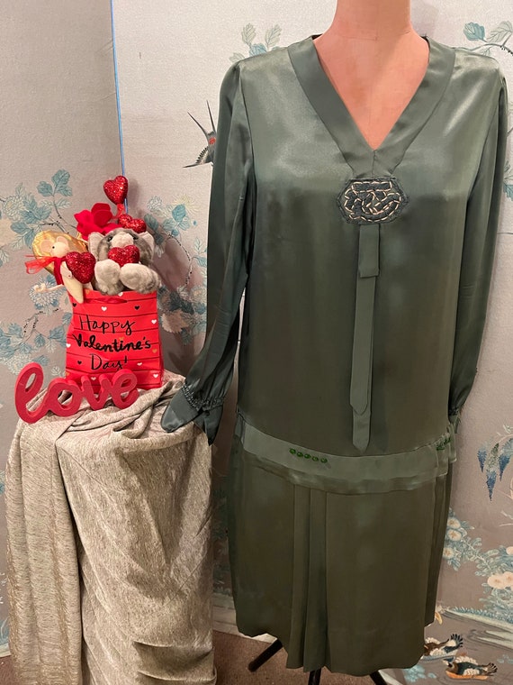 1920 original, green silk, day dress