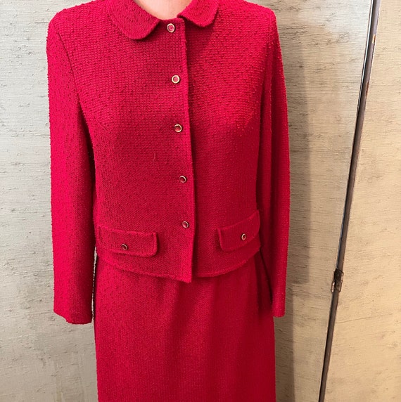 60’s knit suit, red polyester knit