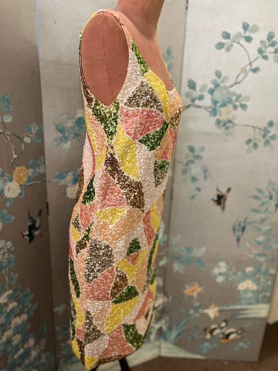1960’s Disco dress; sequins on knit, base dress, … - image 2
