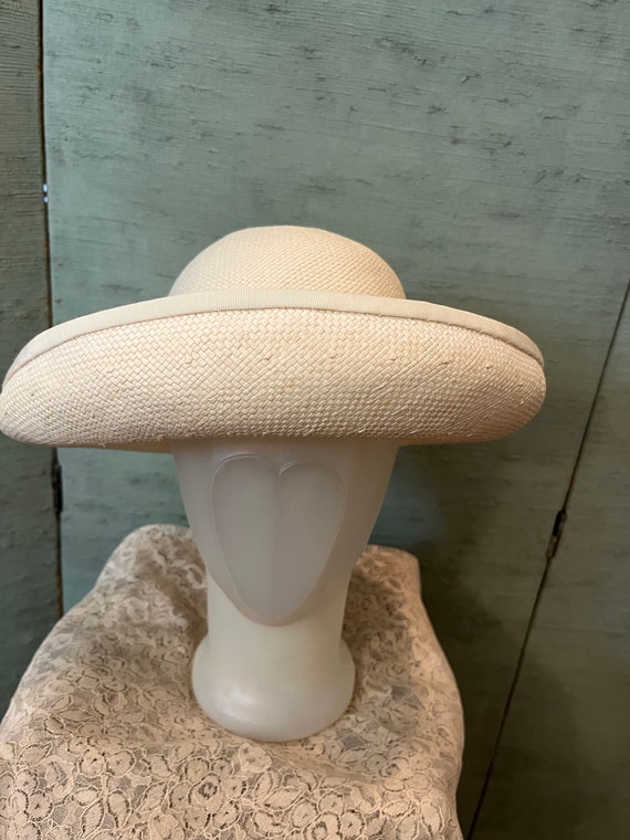 1980 turn back brim, off-white straw hat - image 2